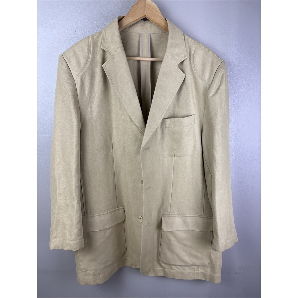 Lanzino Linen Blend Unstructured Sport Coat Tan Size Large Preppy Beach